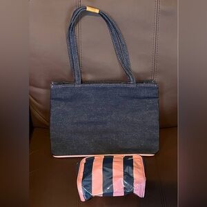 Denim tote bag and cosmetic case